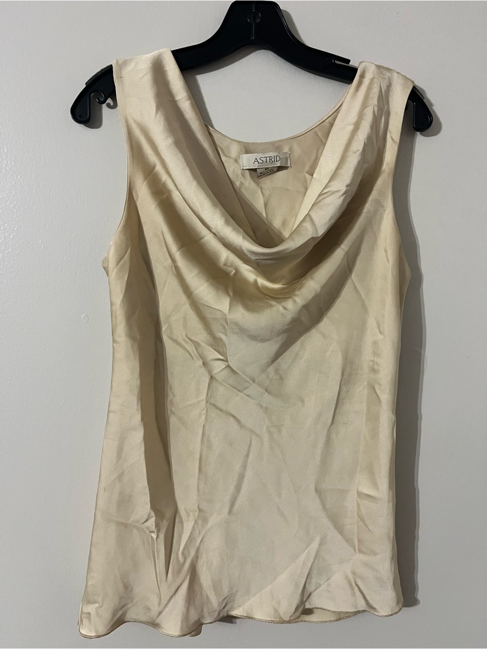 Astrid Satin Cowl Neck Sleeveless Top Blouse Cream Champagne Size M